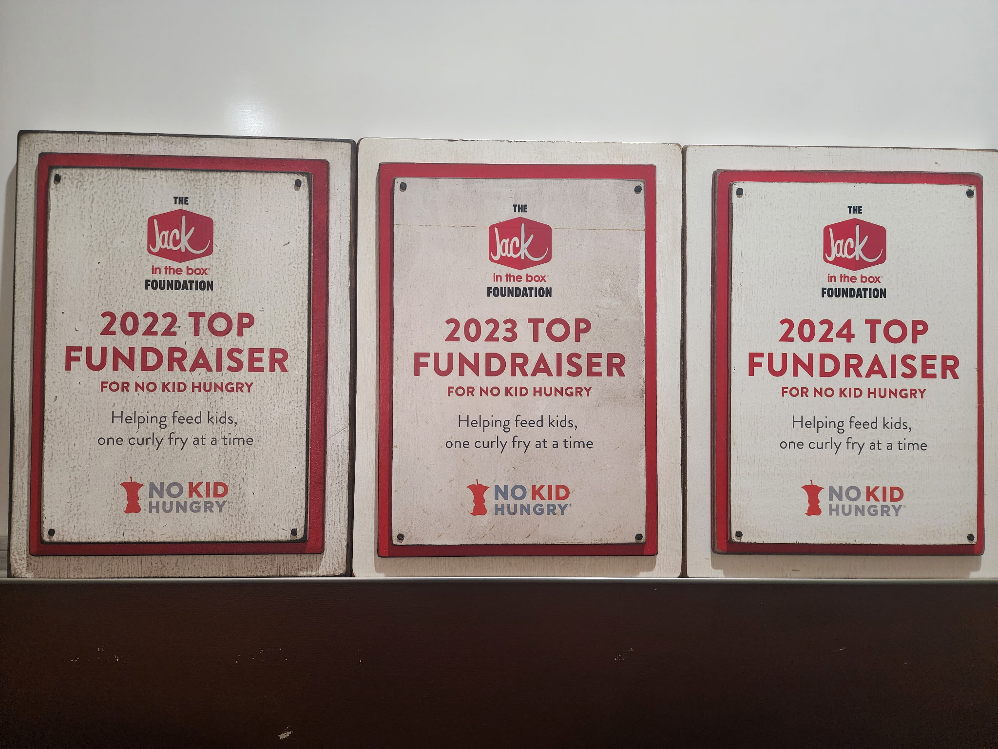 Top Fundraiser awards for No Kid Hungry from 2022, 2023, and 2024